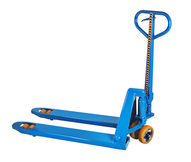 blue manual hydraulic pallet truck fork pump jack isolated white background saved path selection_351